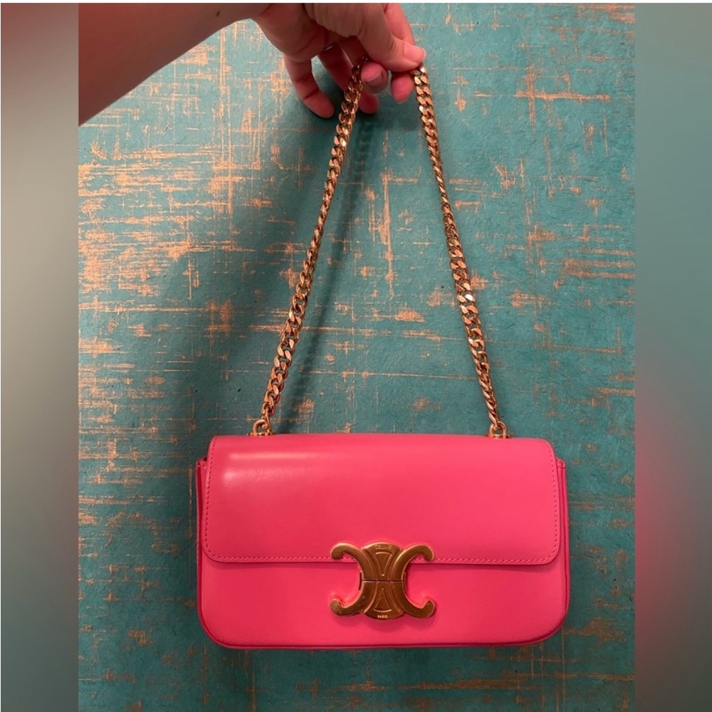 Celine Vibrant Pink Clutch with Gold Chain - Picture 8 of 10